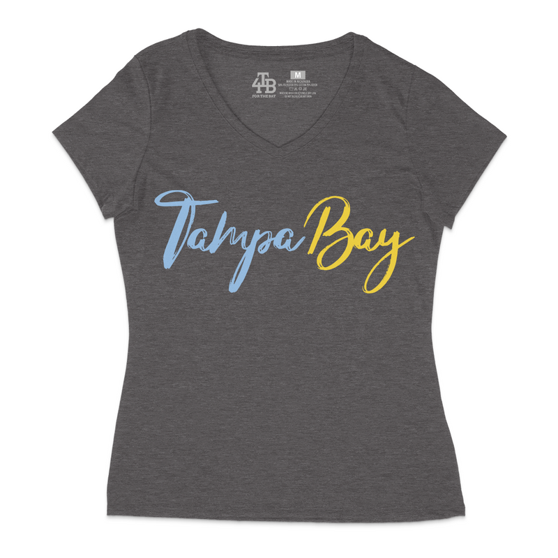 Ladies V-neck Tampa Bay Baseball Script tee